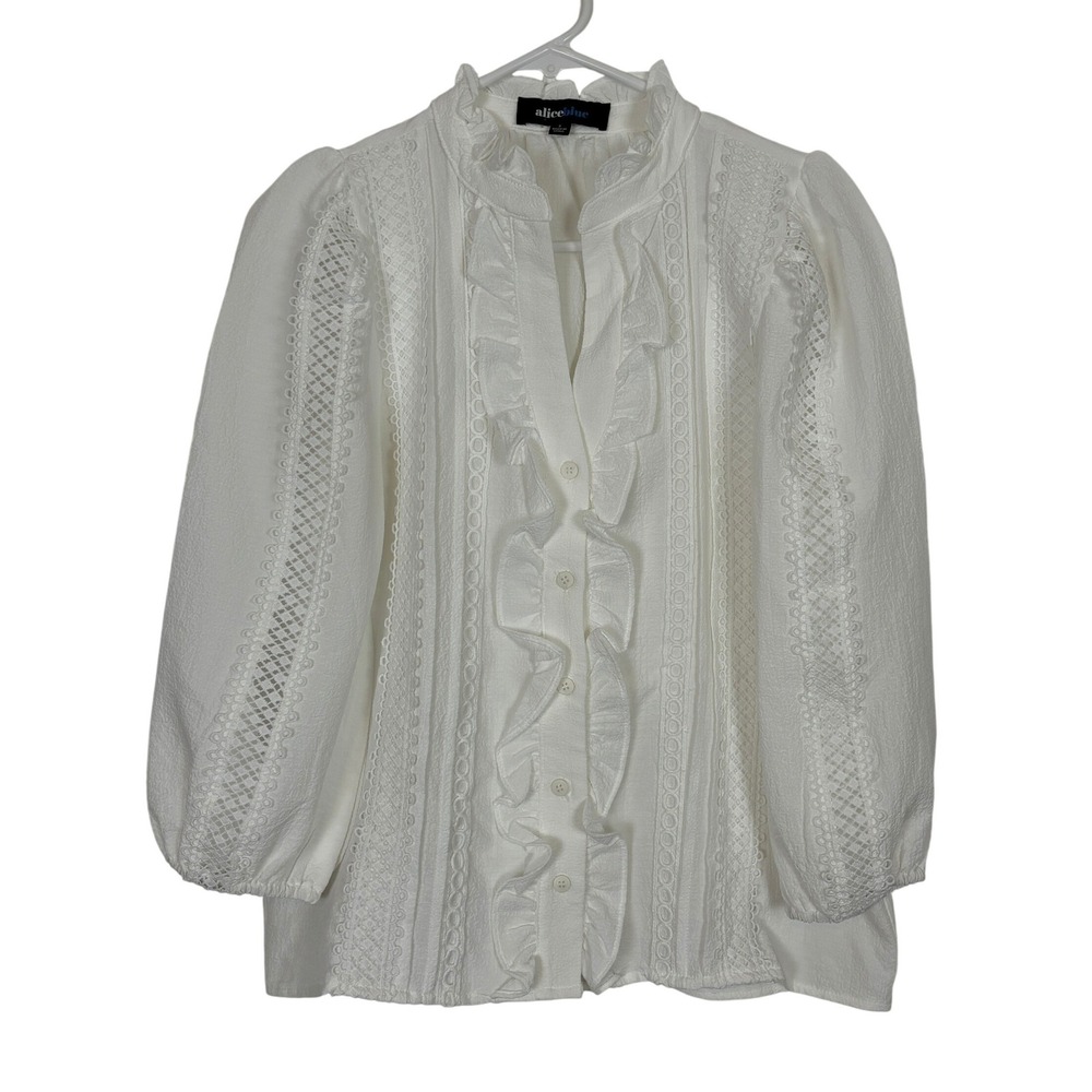 Victorian Ruffle Lace Blouse S White Romantic Cottagecore Prairie Top Peasant - Picture 2 of 13